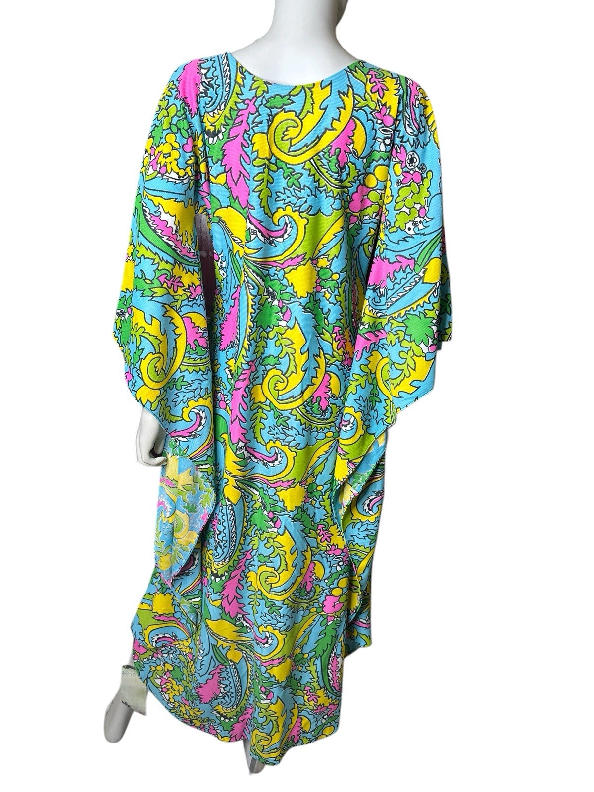 Vintage 1970s Psychedelic Circle-Sleeve Caftan | Electric Paisley Hostess Gown