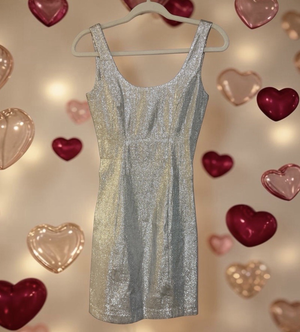 Vintage Betsey Johnson Punk Label SILVER metallic Bodycon Dress M