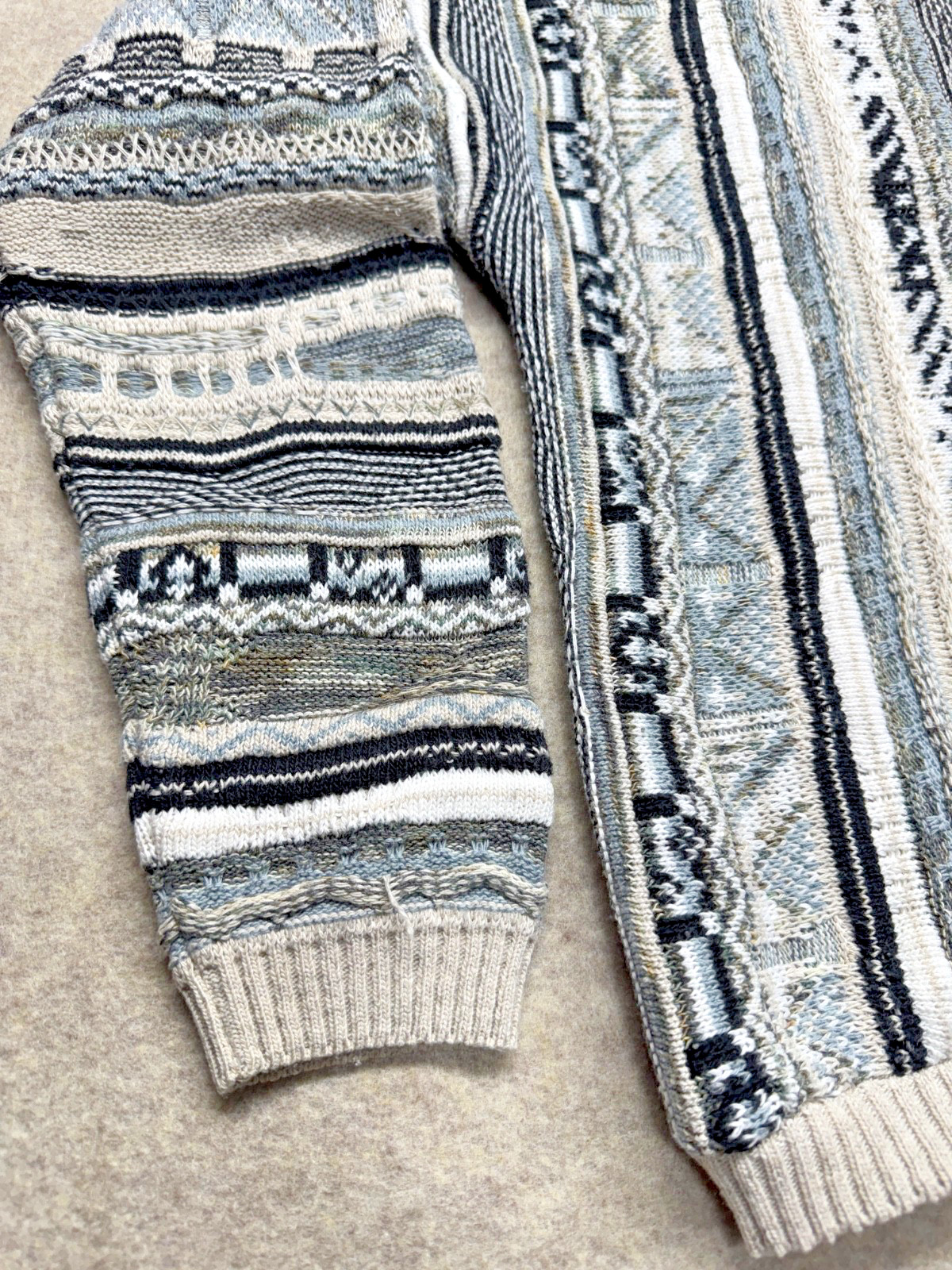 Vintage Marsh Landing Cardigan Women S Beige Black Stripes Coogi Texture 90s Y2K