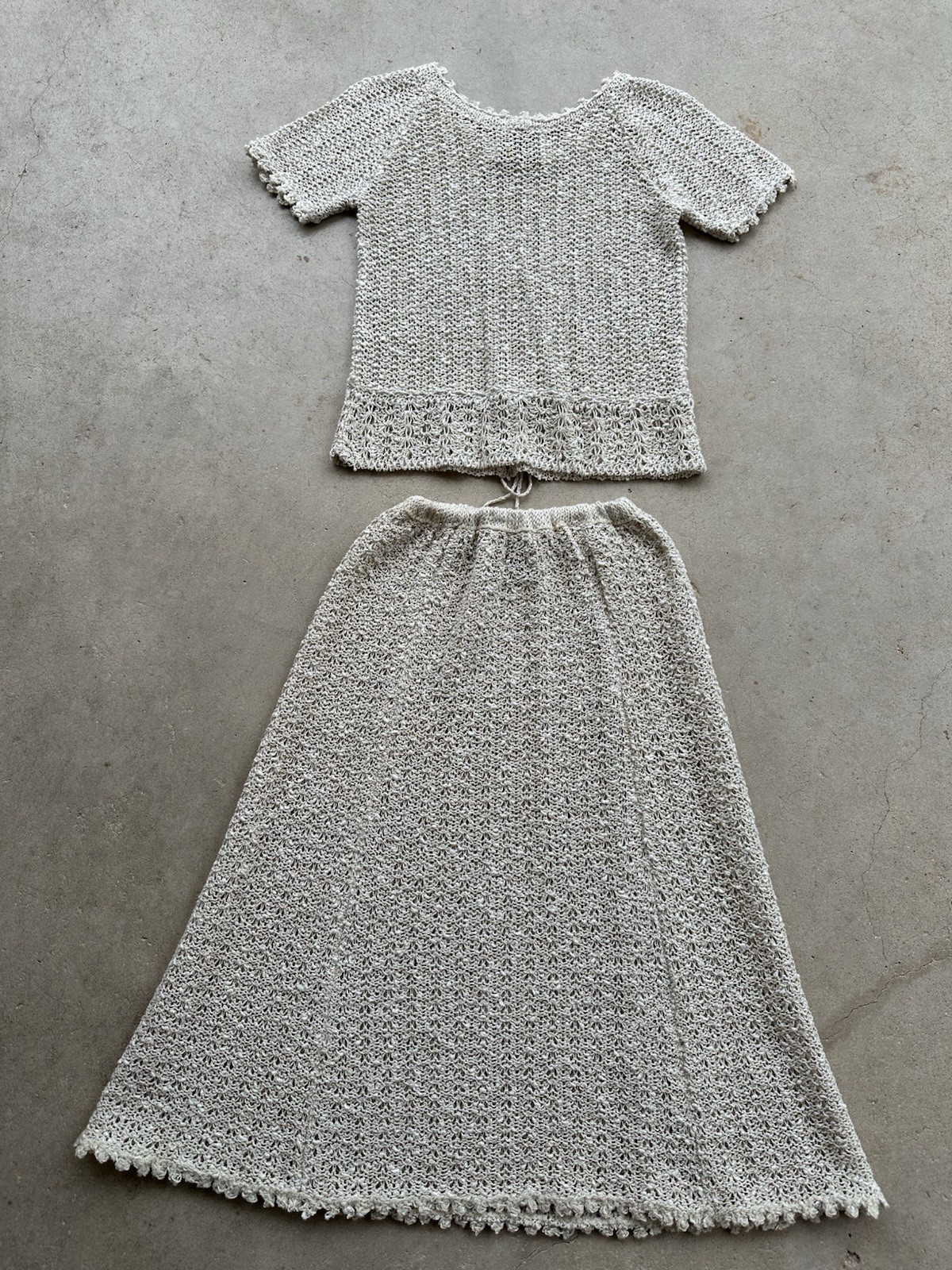 1970s A Pallas Original Hand Loomed Irish Linen Knit [Dress/Skirt/Set] Boho VTG