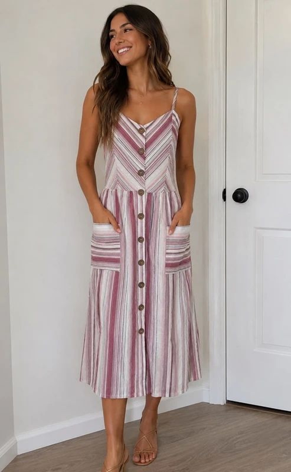 Bebop XS Striped Button Front Sundress with Pockets