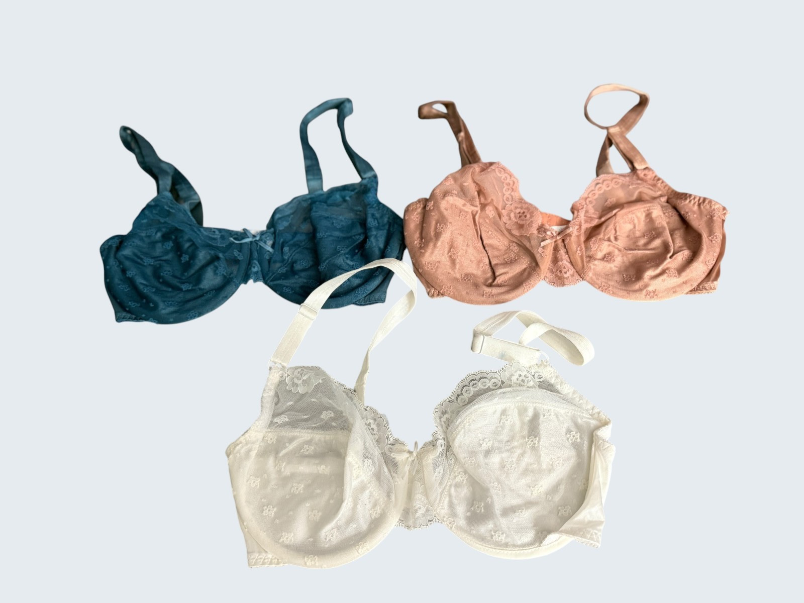 3 Vintage Warners Whimsies Mesh Lace Bra Underwire Womens 32/33D
