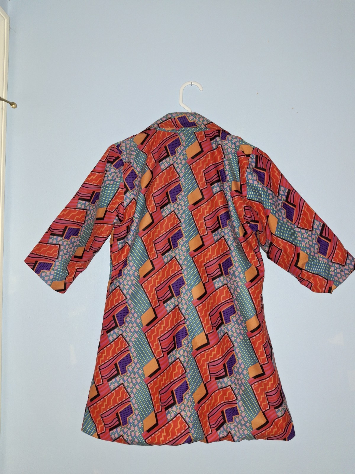 Vtg 80s Jacket Geo Print Long Blazer Red Yellow Purple Teal Femina