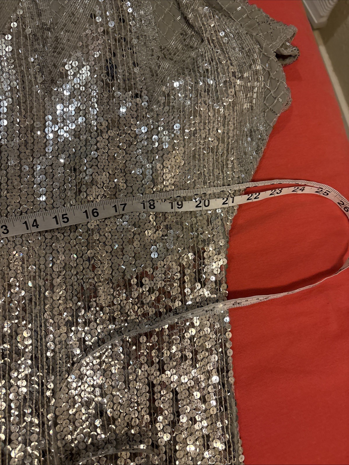 Halston III Vintage 80s Silk Sequin Beaded Silver Dress Size L