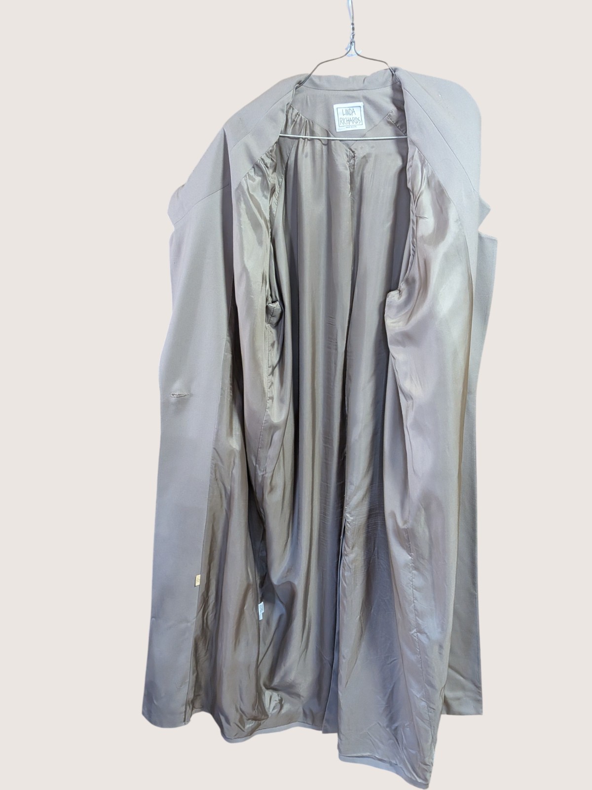 VTG Linda Richards Beige Womens Wool Trench Coat Button Front Duster USA Size 12