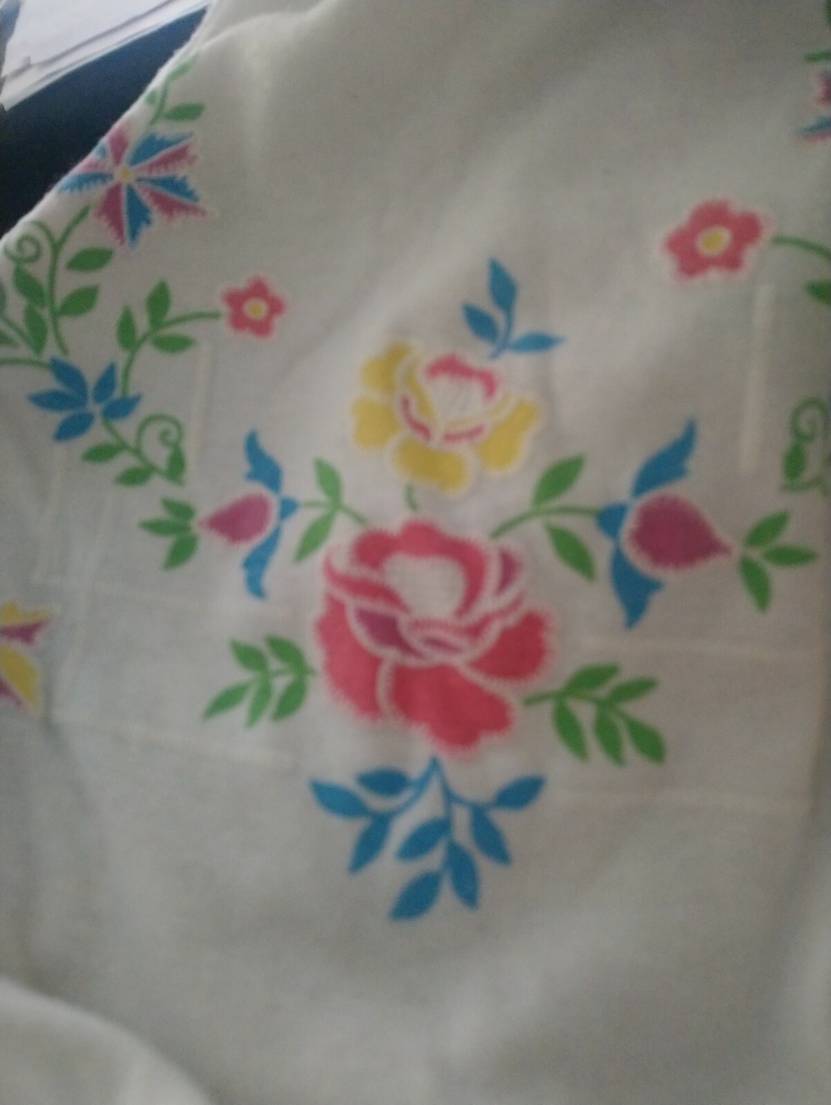 80s Jane Colby Tshirt White Floral Embroidered Cotton Sz M