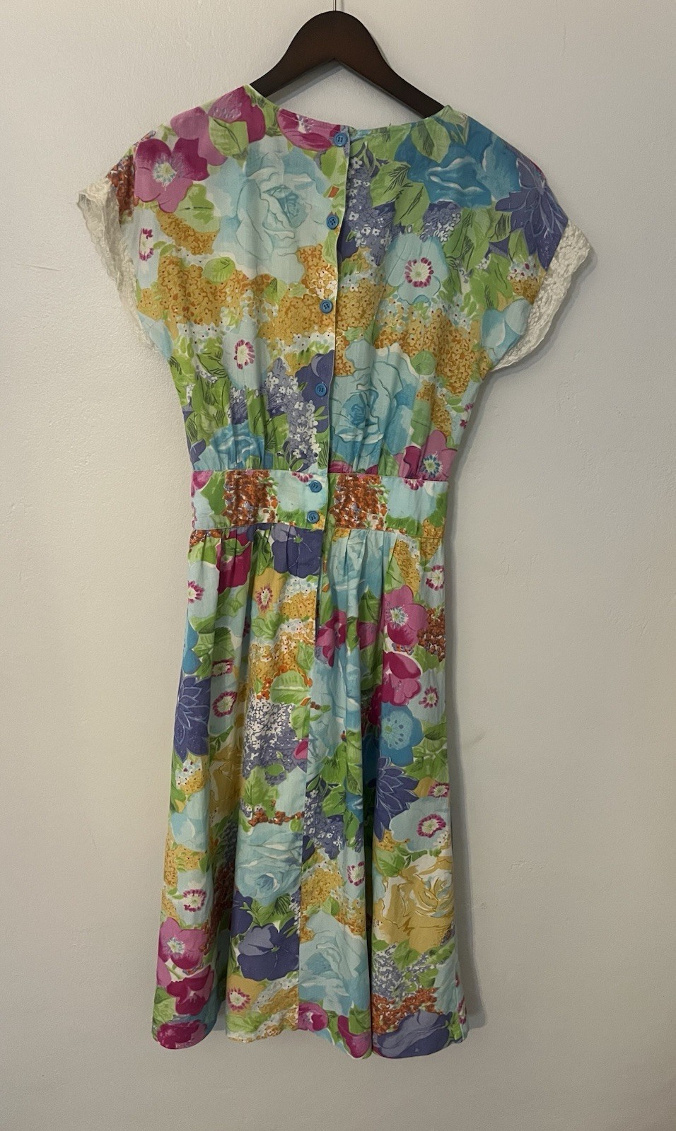 Vintage 90s Floral Cottagecore Dress Lace Trim Rayon Prairie Fairycore Boho XS S