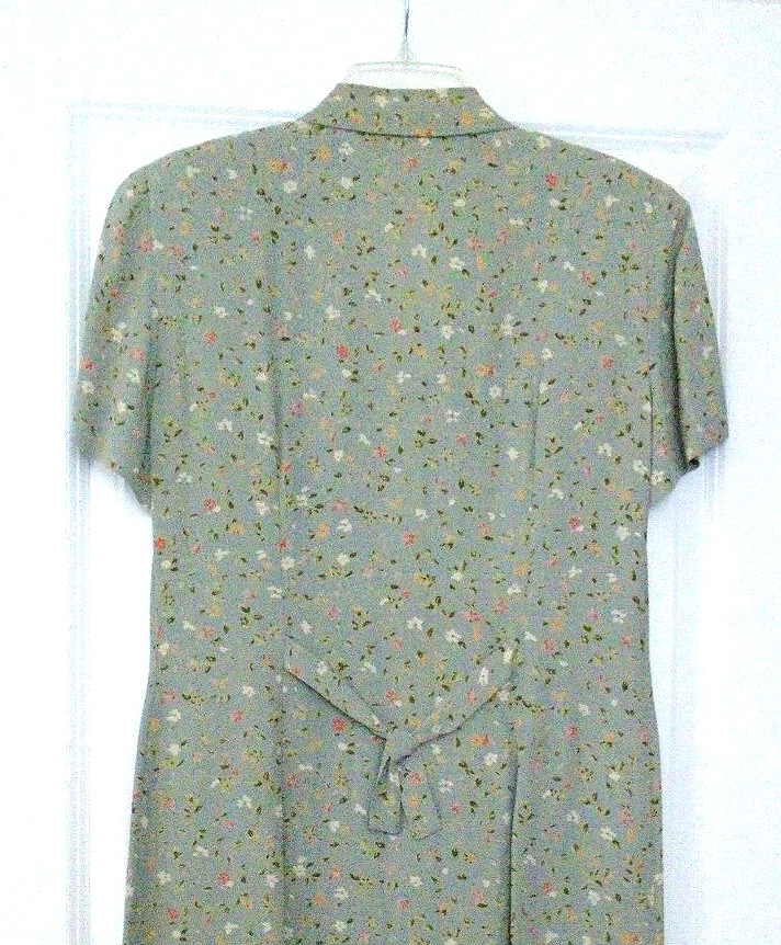 Donna Ricco New York Soft Green Floral Rayon Long Design Dress Size 6 Made USA!