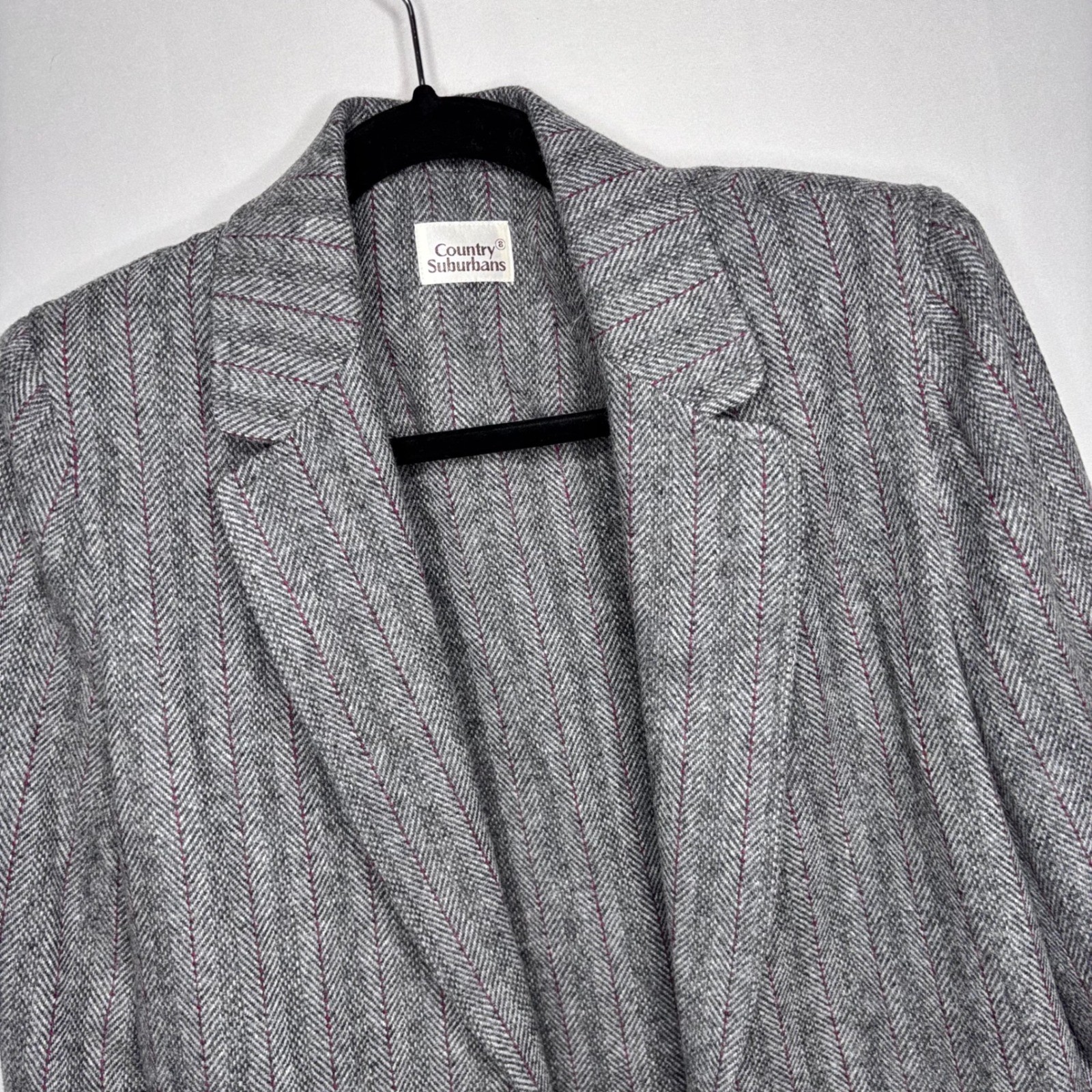 80s Wool Herringbone Blazer and Skirt Set Size M Classic English Countryside