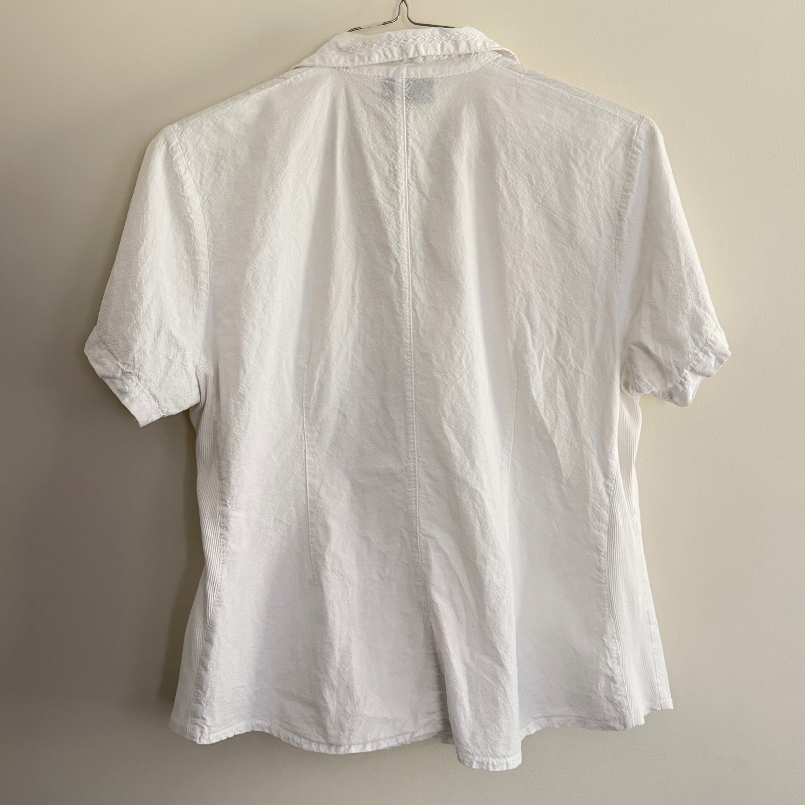 White Cotton Embroidered Boho Button Up Collared Shirt Prairie Western Size XL