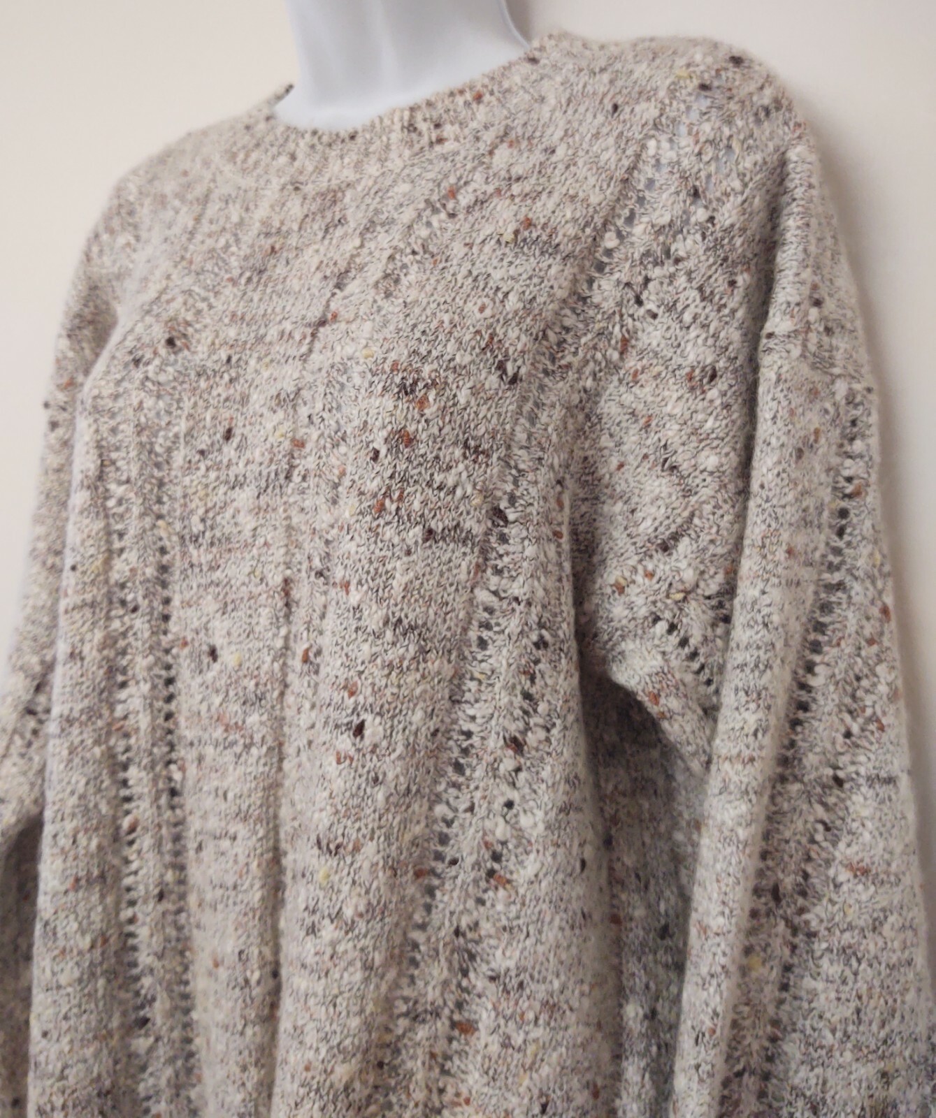Forenza Beige Chunky Cable Knit Sweater VTG 80s 90s Small Acrylic Cotton Wool