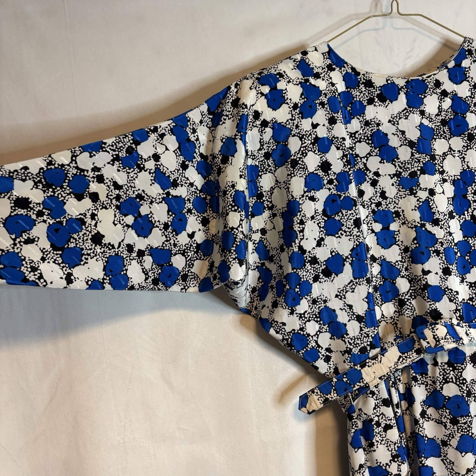 True Vintage 80s Blue And White Printed Dress Nu-Mode Petites Size Small Belted