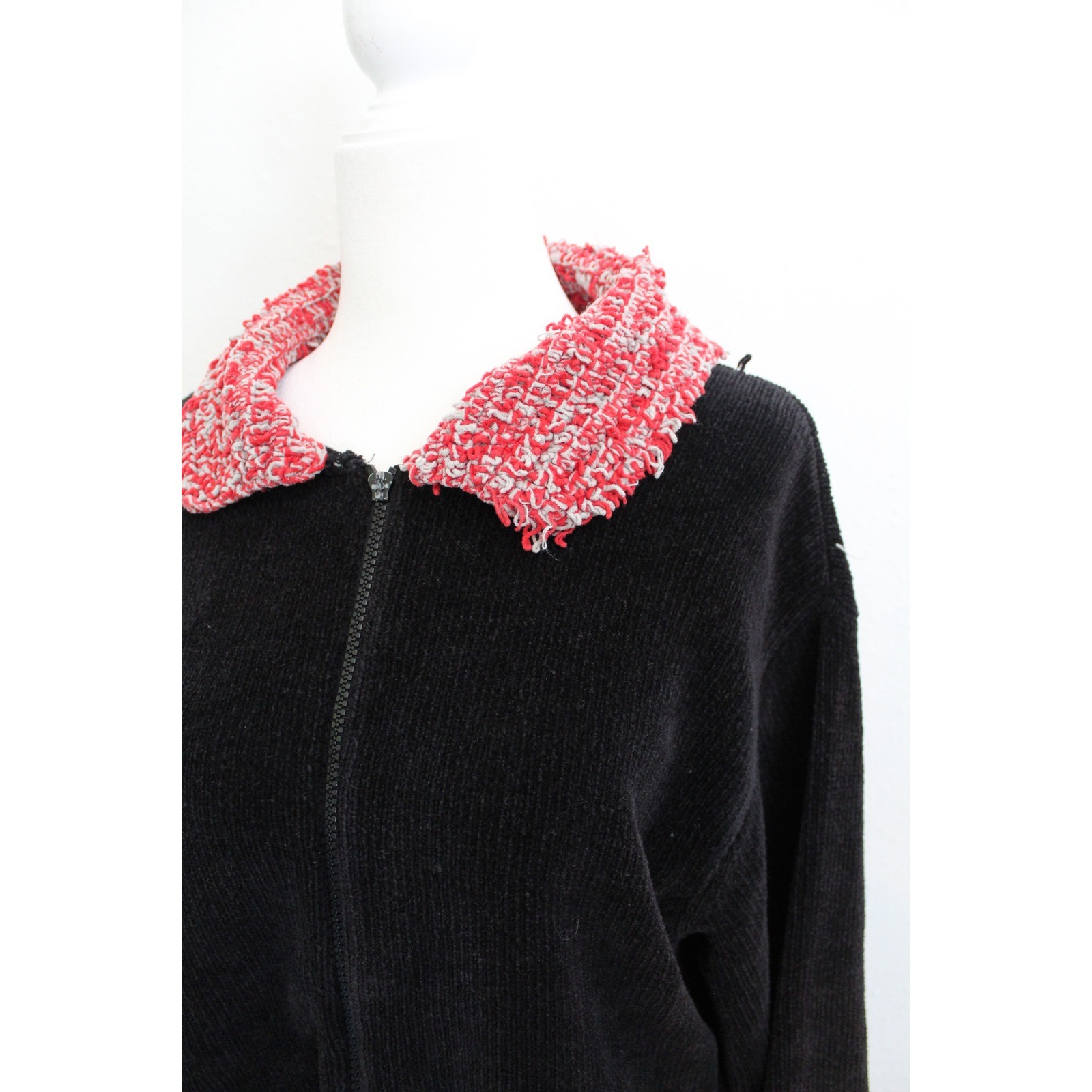 VTG Belle Pointe Ohio State Buckeyes Zip Chenille Sweater Black Red XL