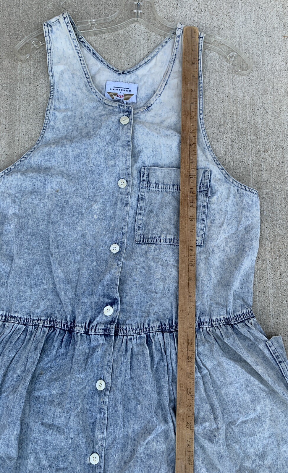 Vintage Limited Express EXP Acid Wash Denim Jumper Dress Pockets 1980s Size L