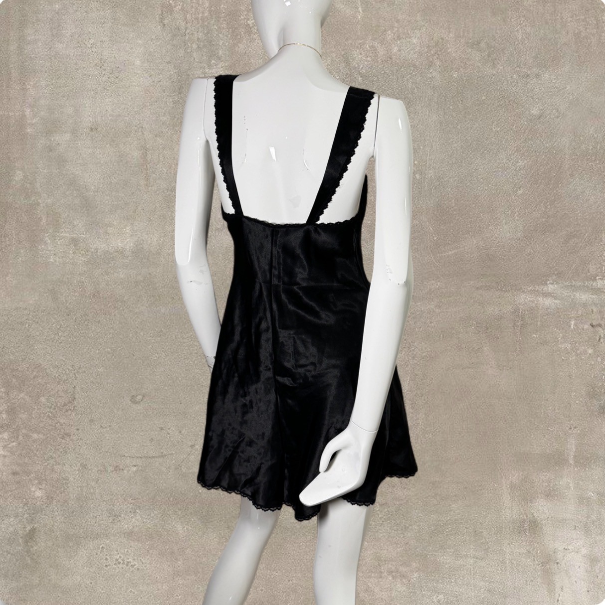Vintage 90s Black Satin Slip Dress Made in USA Lace Lingerie Mini Medium