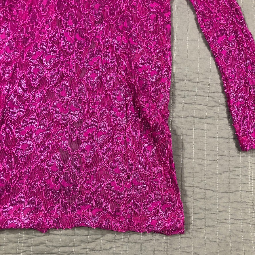 Vintage Y2K Jacket Women Medium Pink Glitter Sheer Lace Festival Kimono Boho NWT