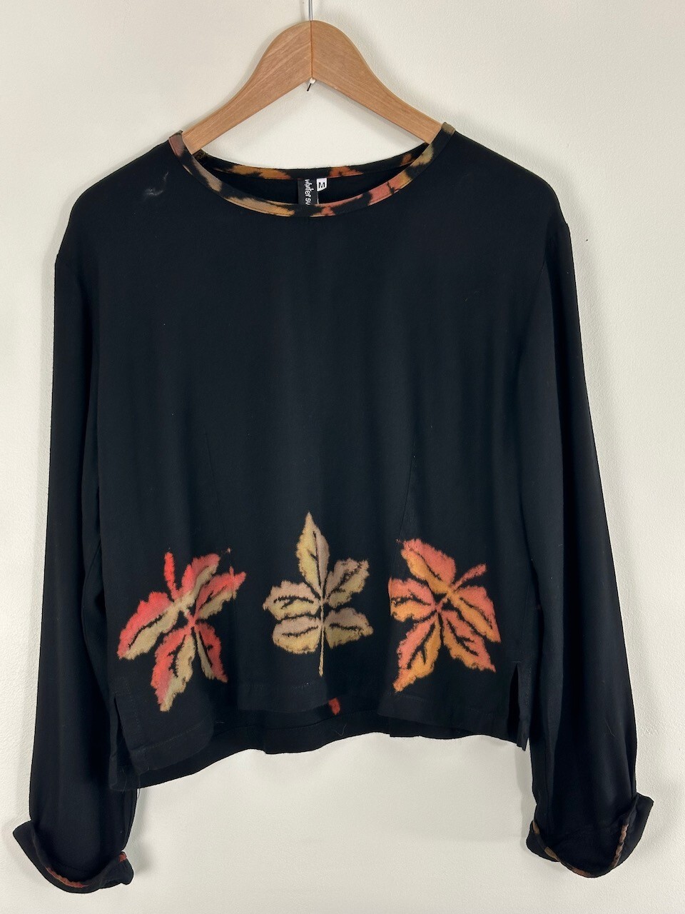 Vintage WINTER SUN Artsy Boho Leaf Print Wearable Art Top M