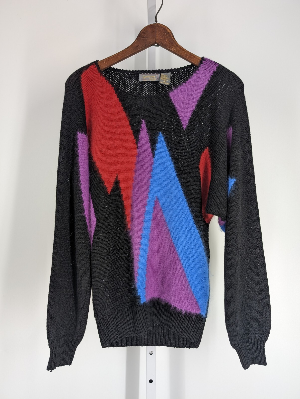 Vintage 80s New Wave Abstract Art Geometric Angora Rabbit Hair Multicolor Knit