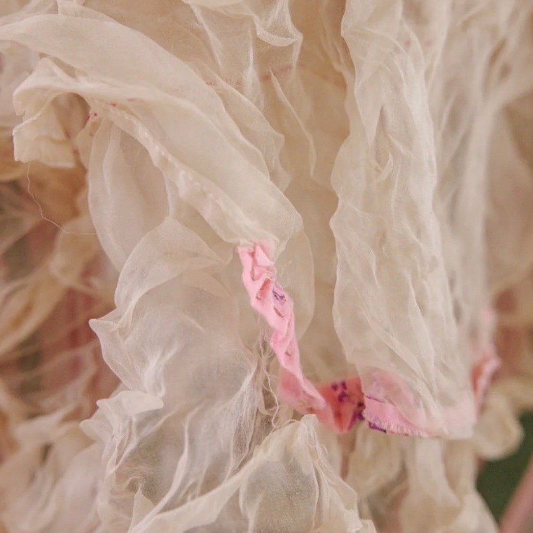 Magnolia Pearl Silk Organza Ruffled Layered Skirt Whimsy Handmade Pink Roses NWT