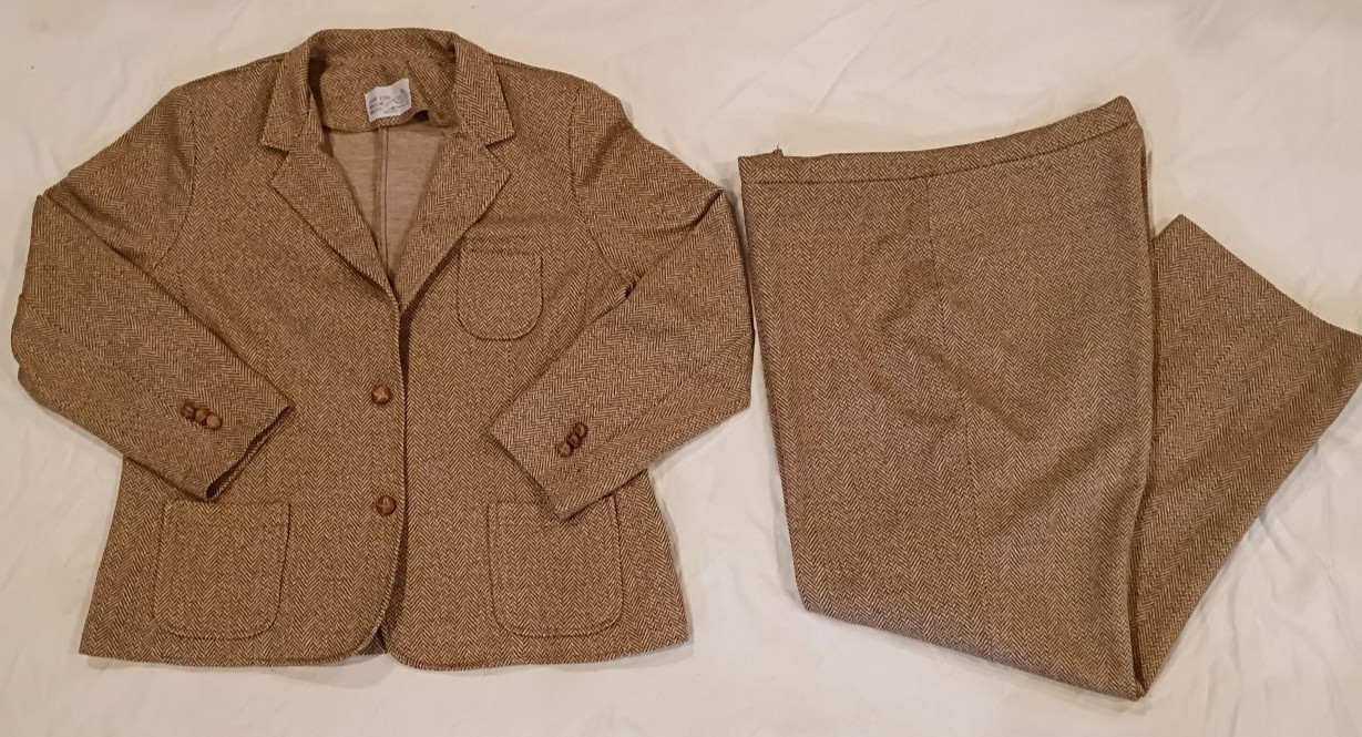 1970s Cape Cod Match Mates Pant Suit Brown Herringbone Vintage Womens Size 18