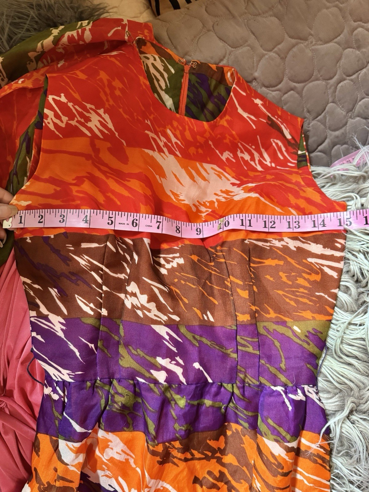 Vtg Hostess Column Dress Hawaiian Cali Belt Scarf Vibrant Art Silk XXS ILGWU 60s