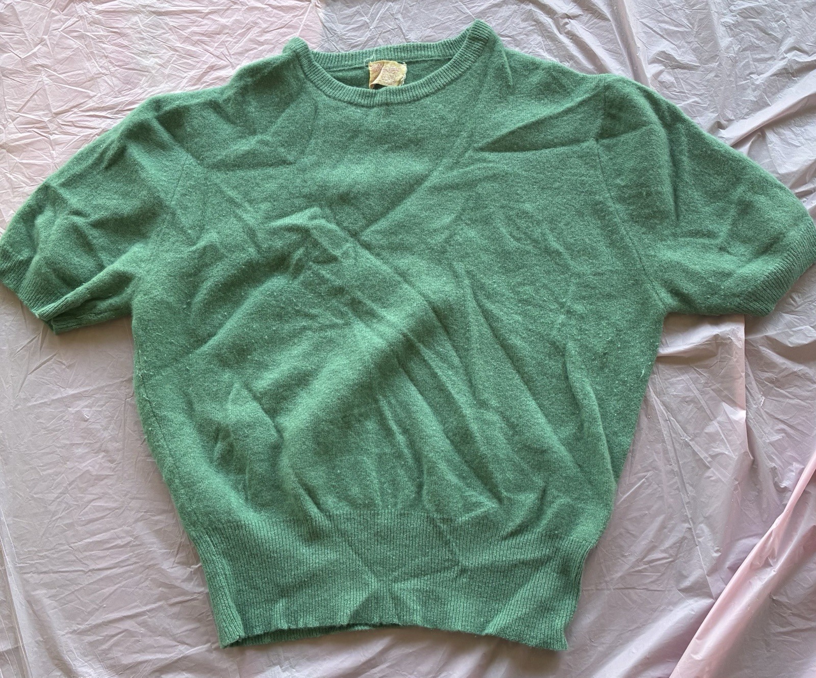 Women’s Vintage 50s Green Cashmere Blend Knit Short Sleeve Pullover Sweater Sz S