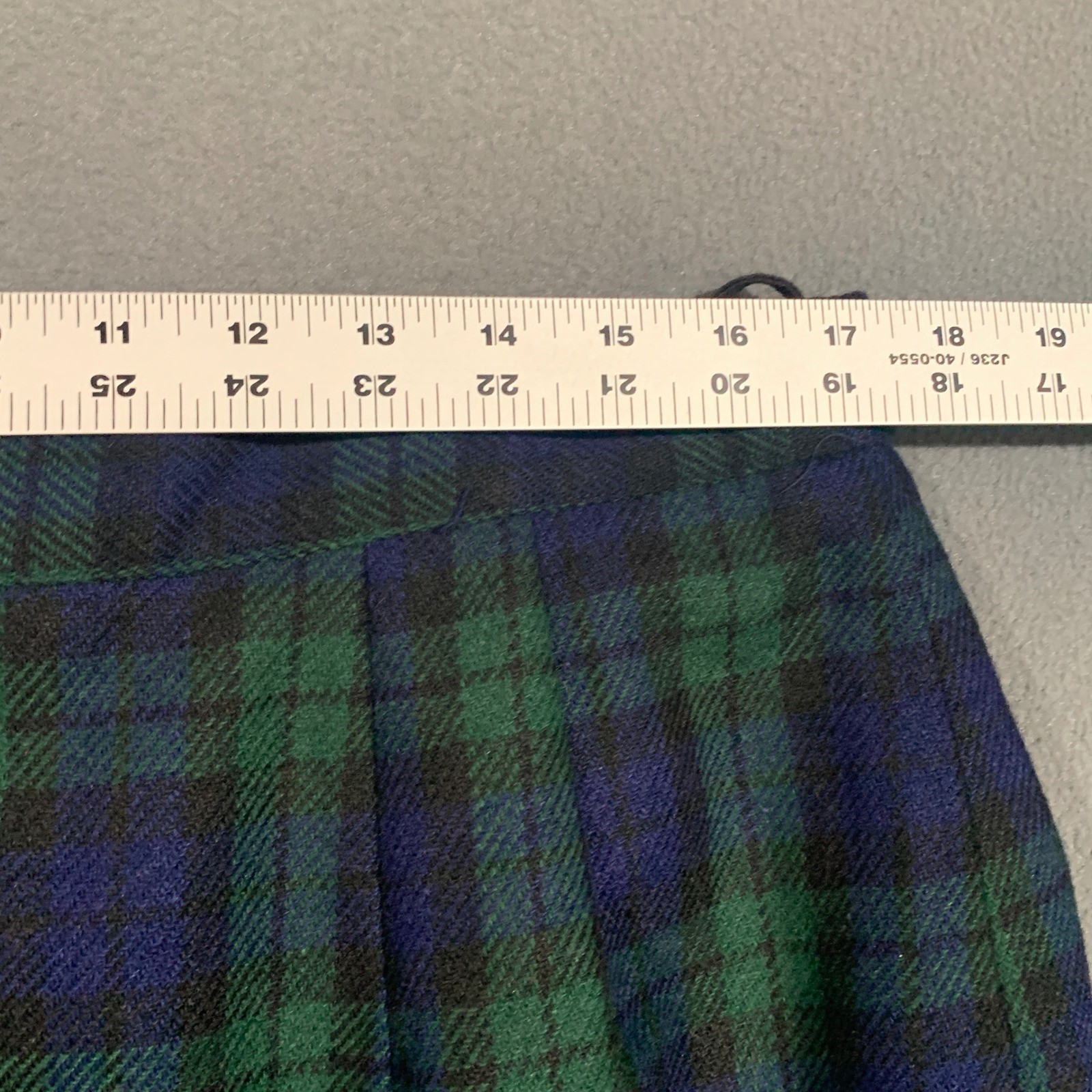 Joan Leslie Vintage Wool Blend Black Watch Plaid Pencil Maxi Skirt Green Blue 18