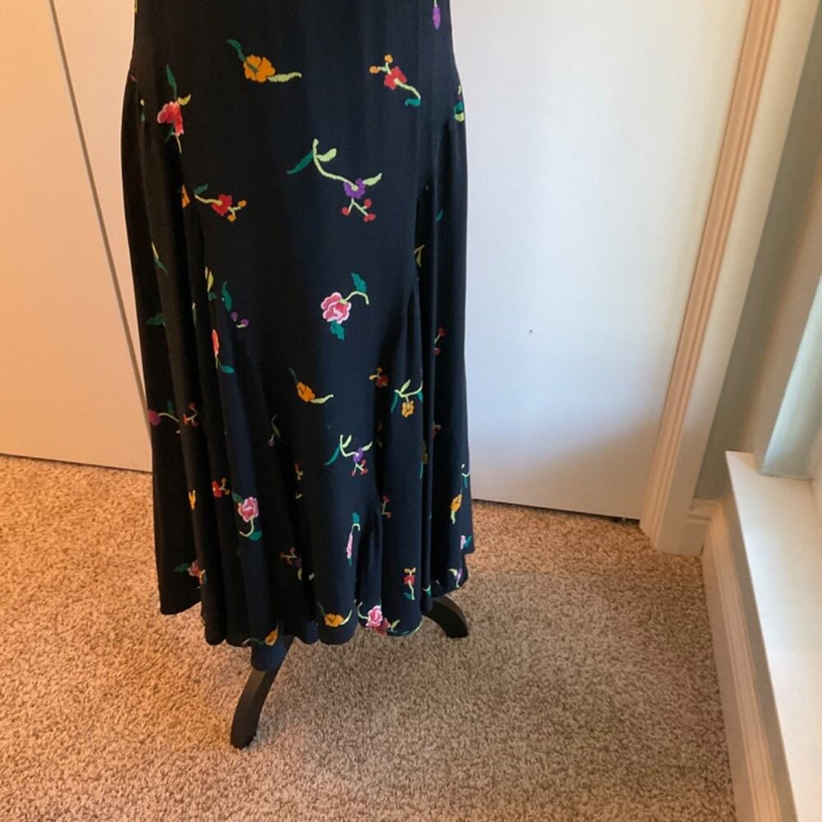Vintage 80’s Norma Kamali Designer black floral racer back tank maxi midi dress
