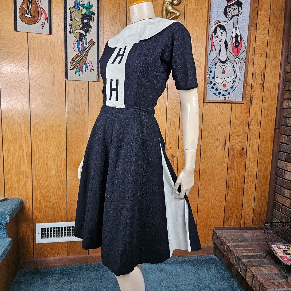 Vtg 60s Jack Frost Wool Custom School Uniform Gored Cheerleader Costume Dress XS