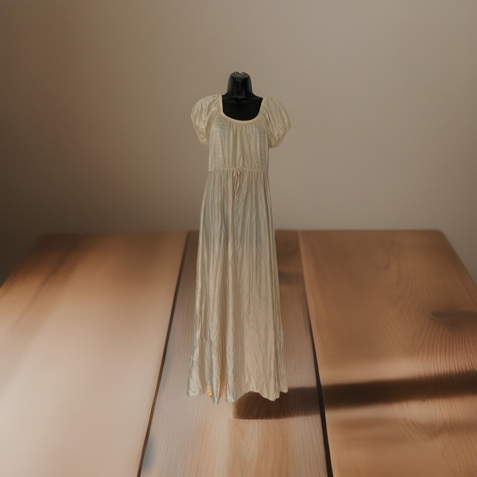 Vtg Glencraft Ilgwu Full Length Nightgown Beige Prairie Small L12