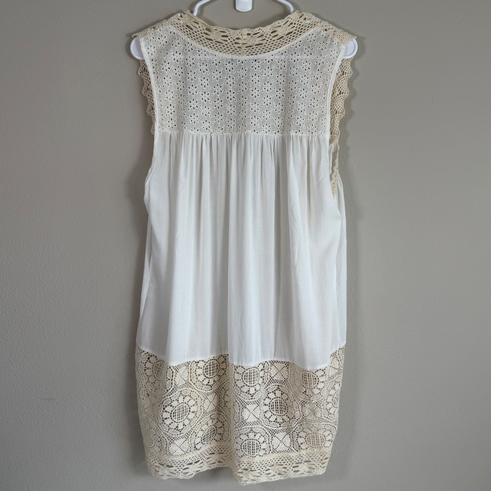 Vintage Boho Cottagecore Crochet Lace Sleeveless Vest L Ivory Cream USA Prairie