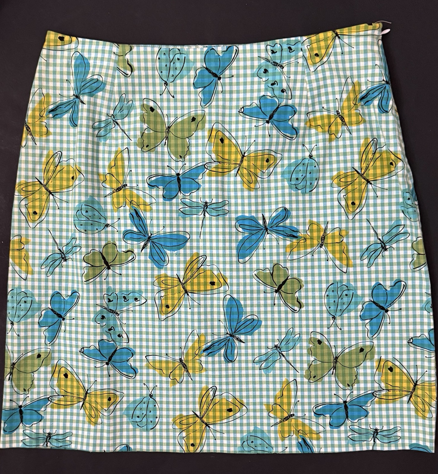 VTG Gingham Check Butterfly Skirt A-Line Sz 10 Women’s Clothing Y2K Dragonfly