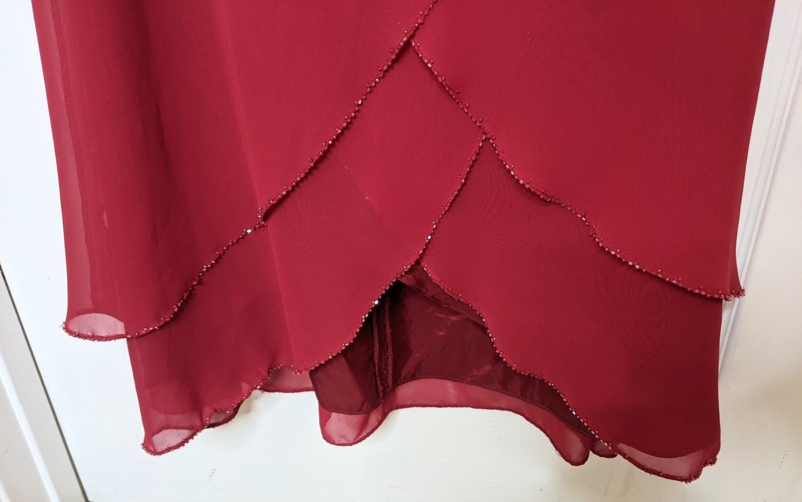 Vtg Lipstick Red Pageant Prom Gown Dress Beaded Trim Size 8 Legends Roswell GA