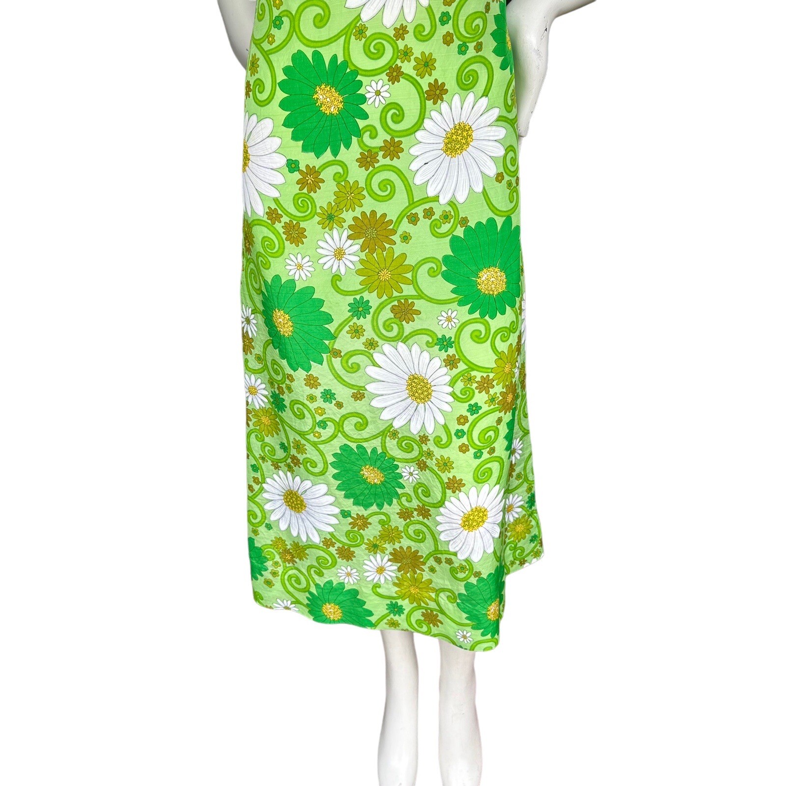 Vintage 60s 70s Handmade Floral Psychedelic Keyhole Neckline Midi Dress XS?