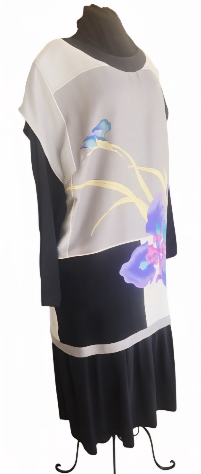 1980s BRIJO Silk Floral Overlay With Black Lining Skirt Dress Size 14