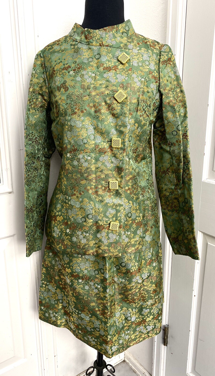 Vintage 1960’s Hand Tailored 2 Pc. Asian Brocade Neru Collar Suit