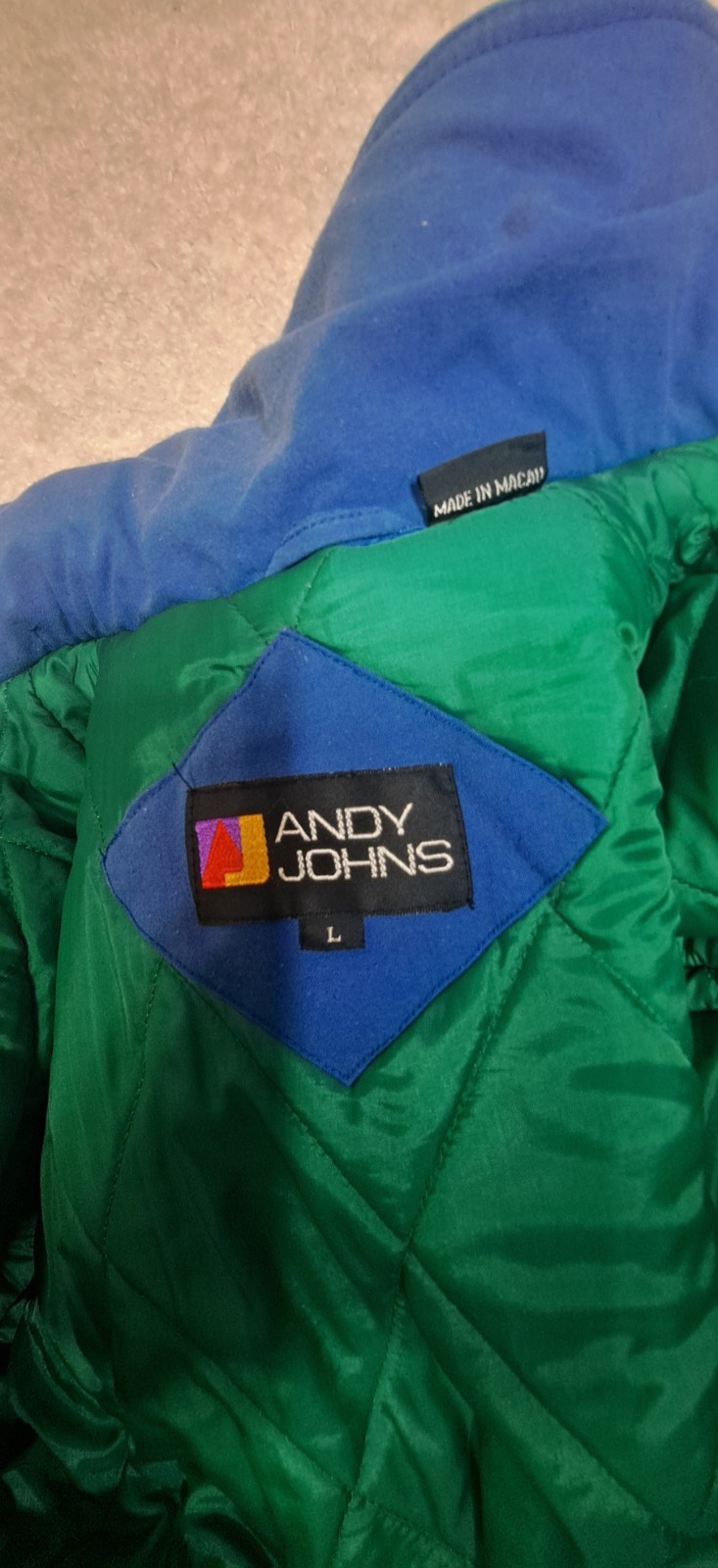 Vintage 80s Andy Johns Retro Blue Green Long Jacket Coat Duster Women’s Large L