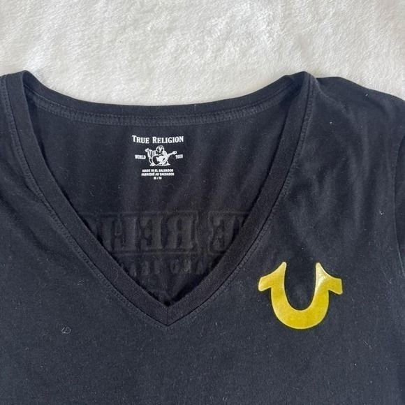 True Religion black gold v-neck graphic top Y2K vintage mcbling