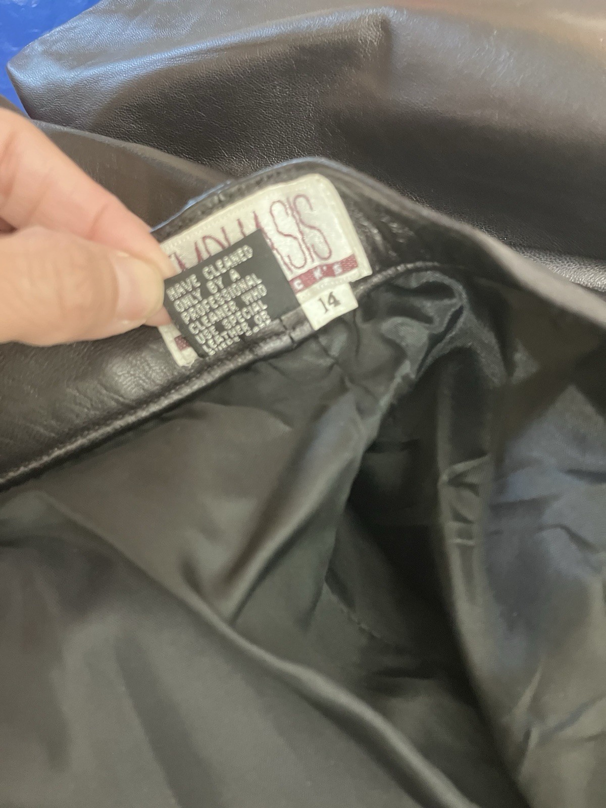 Vintage Leather Pants 14 Black High Waisted Tapered Leg 30×29