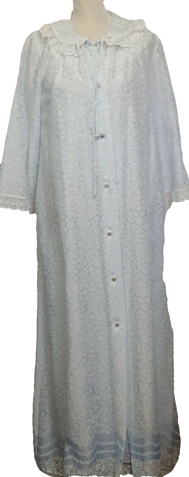 ARIEL Venus Barsa Robe & Nightgown S Blue White Floral Long Lace Trim Vintage