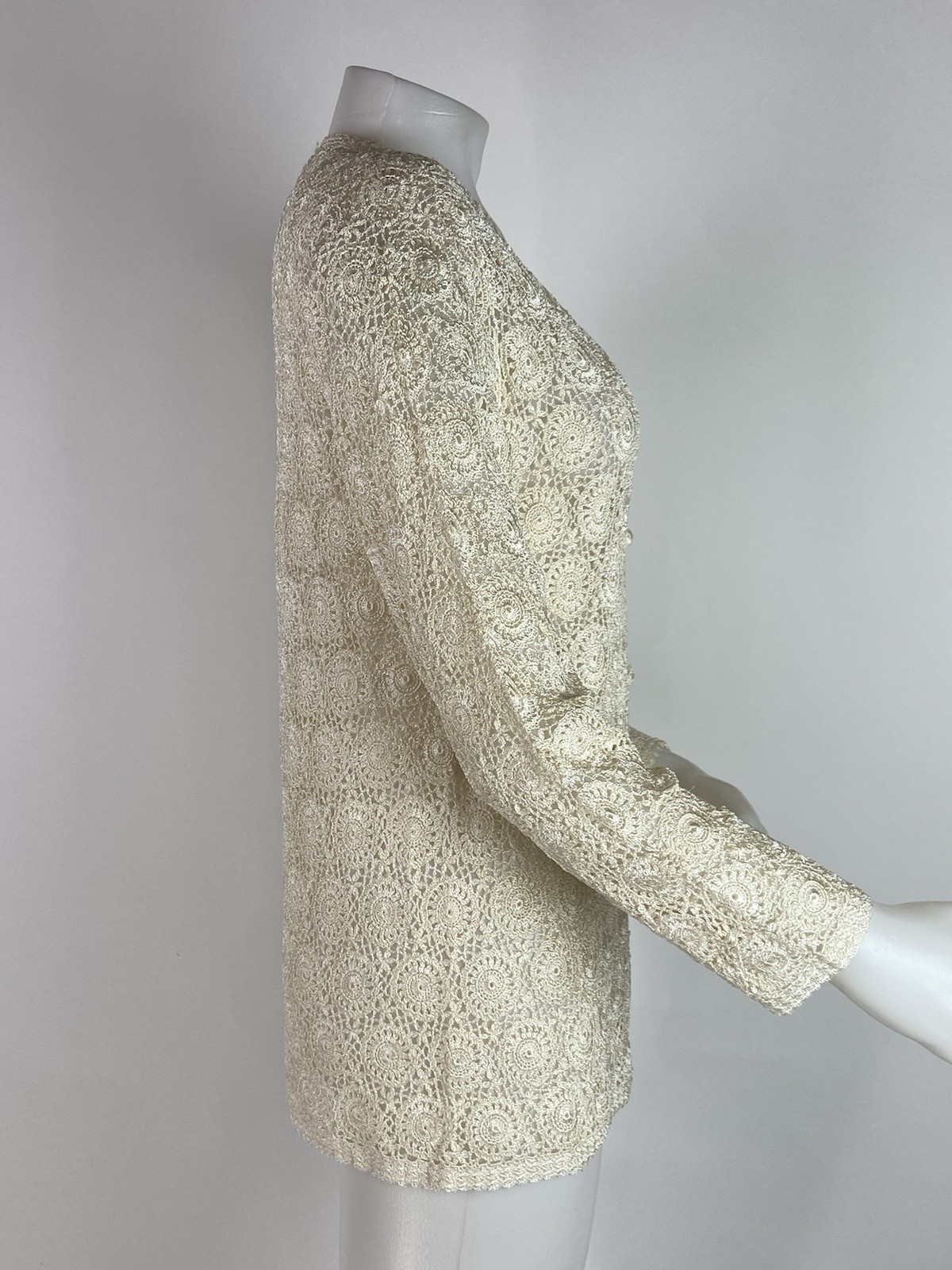 Hand Crochet Lace Cardigan Size Medium Antique Off White Granny Core Sweater