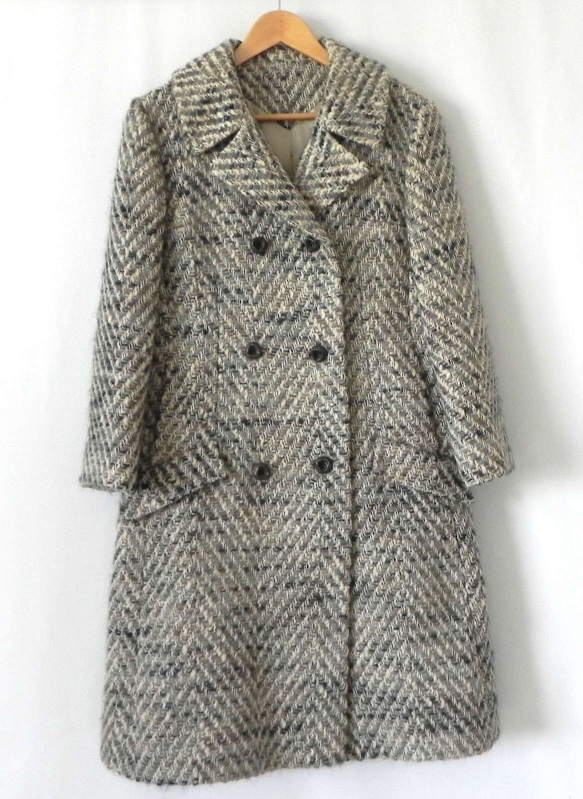 Vtg Kingsley Coat Double Breasted Heavy Woven Wool Pockets Size S