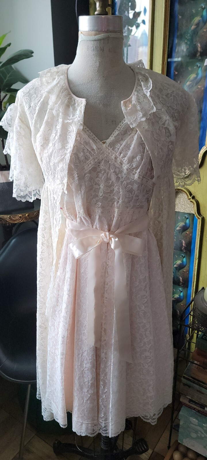 Vintage Aristocraft By Superior Lace Lingerie Robe+Nightgown Peignoir 2pc Sz 32