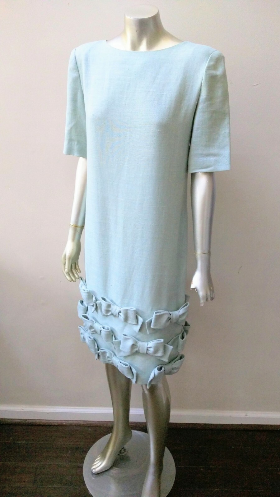 VINTAGE WILLIAM PEARSON WOVEN FABRIC ART DECO KITTEN BOWS SHIFT DRESS sz 8