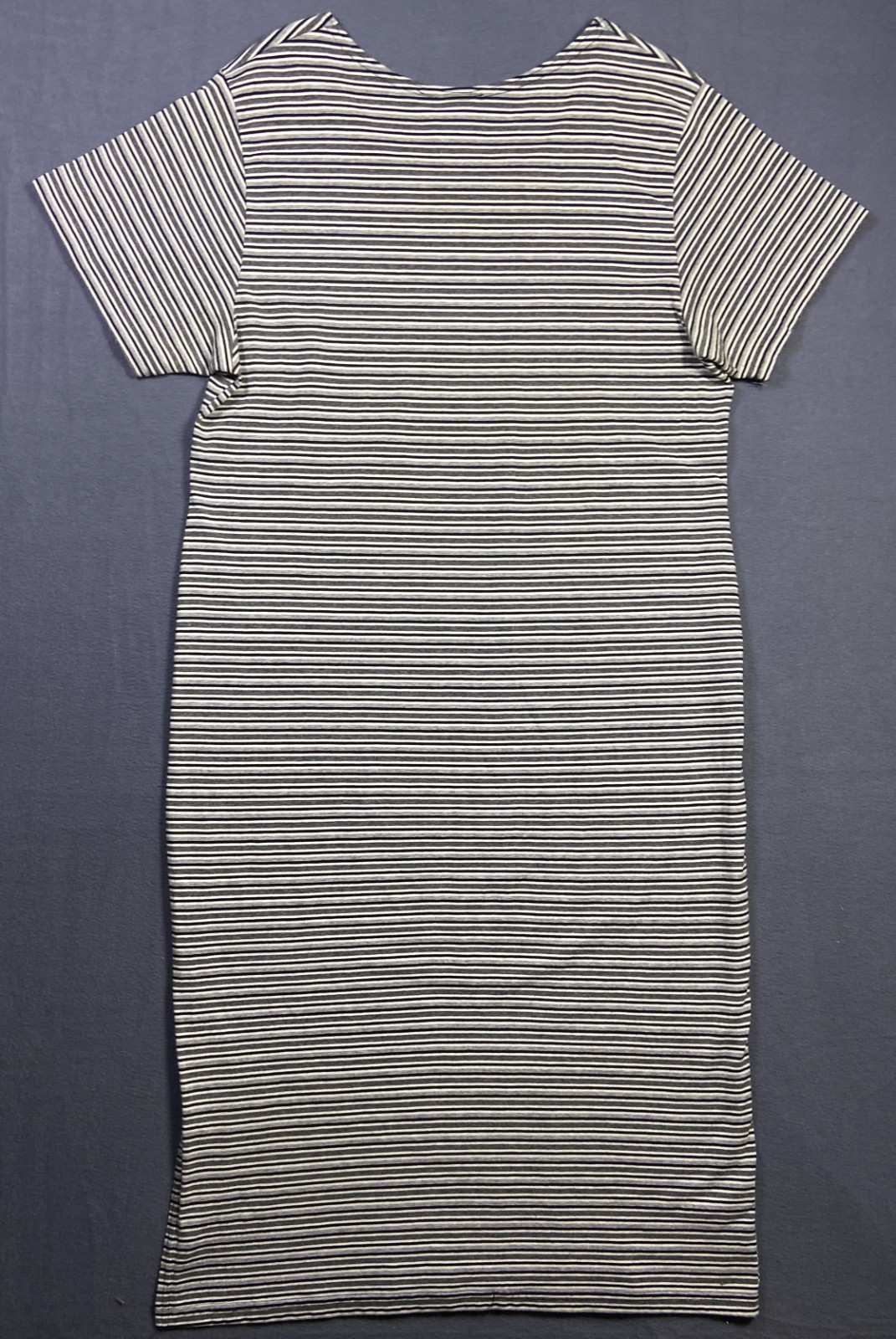 Vintage 90s Grey White Striped Beware Midi Dress Long Tall XLT 22×47 Nautical