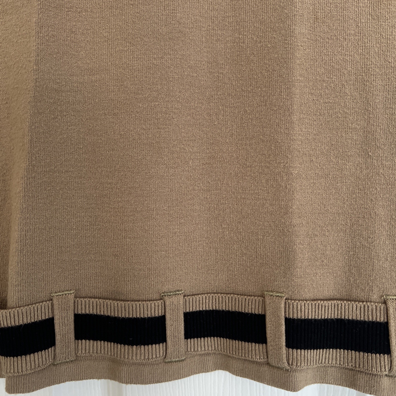 Vintage Etincelle Couture Tan Sleeveless Top & Midi Skirt Set W/Black Accent XS