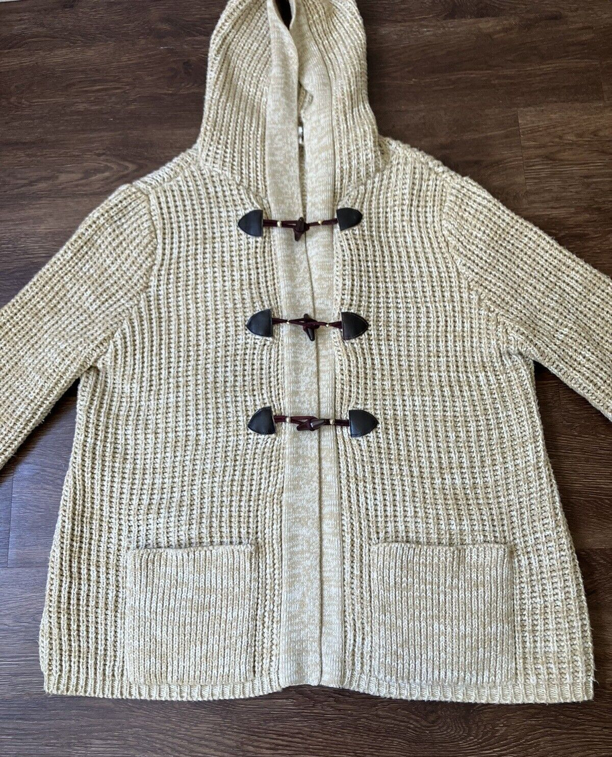 Vintage ’70s Montgomery Ward Hooded Chunky Sweater Jacket Toggle Buttons XL/XXL