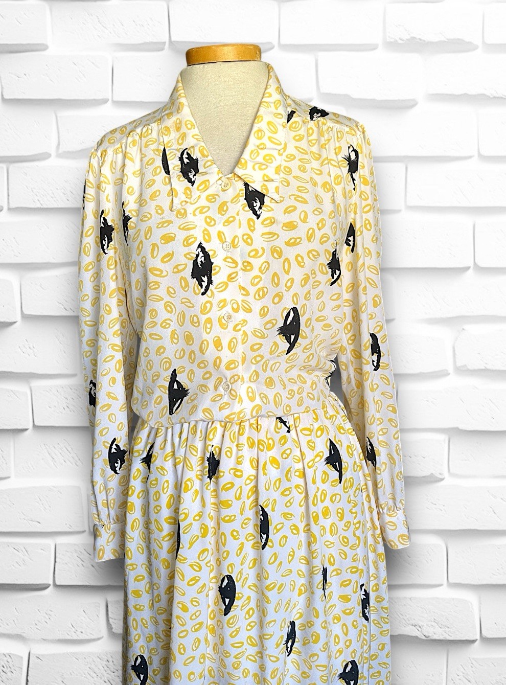 Vintage 1970’s Abstract Yellow & Black Matching Skirt & Shirt Outfit Set