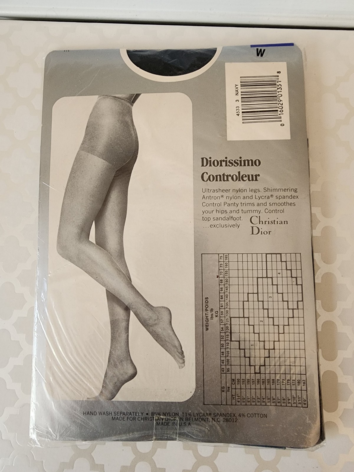 Vtg Christian Dior pantyhose 4533 Control Top Ultra Sheer Sandalfoot SZ 3 Navy