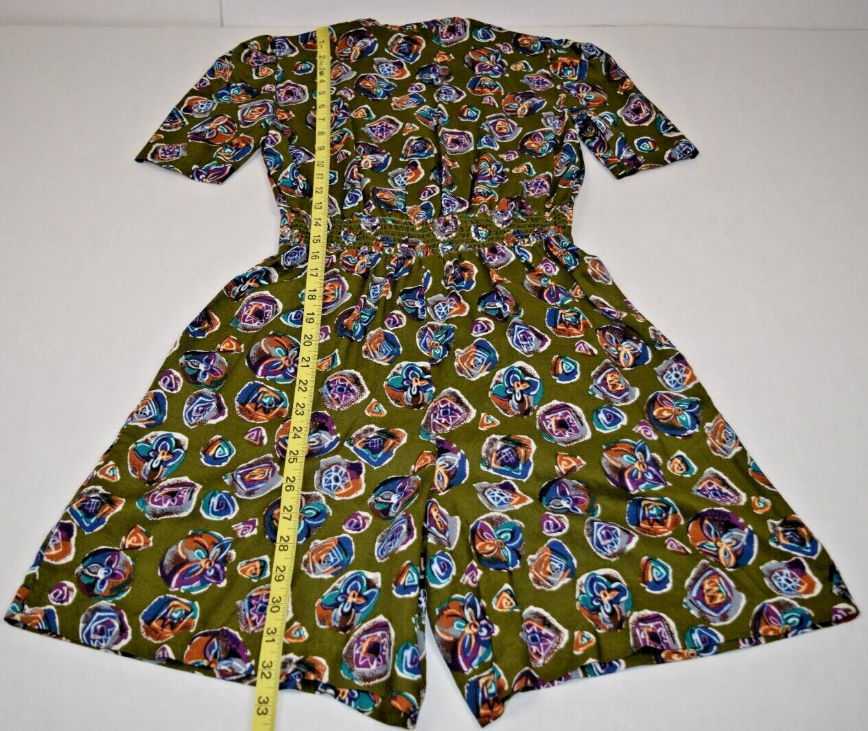 Vintage Romper Petite Sophisticate Size S 90s Olive Green Watercolor Rayon